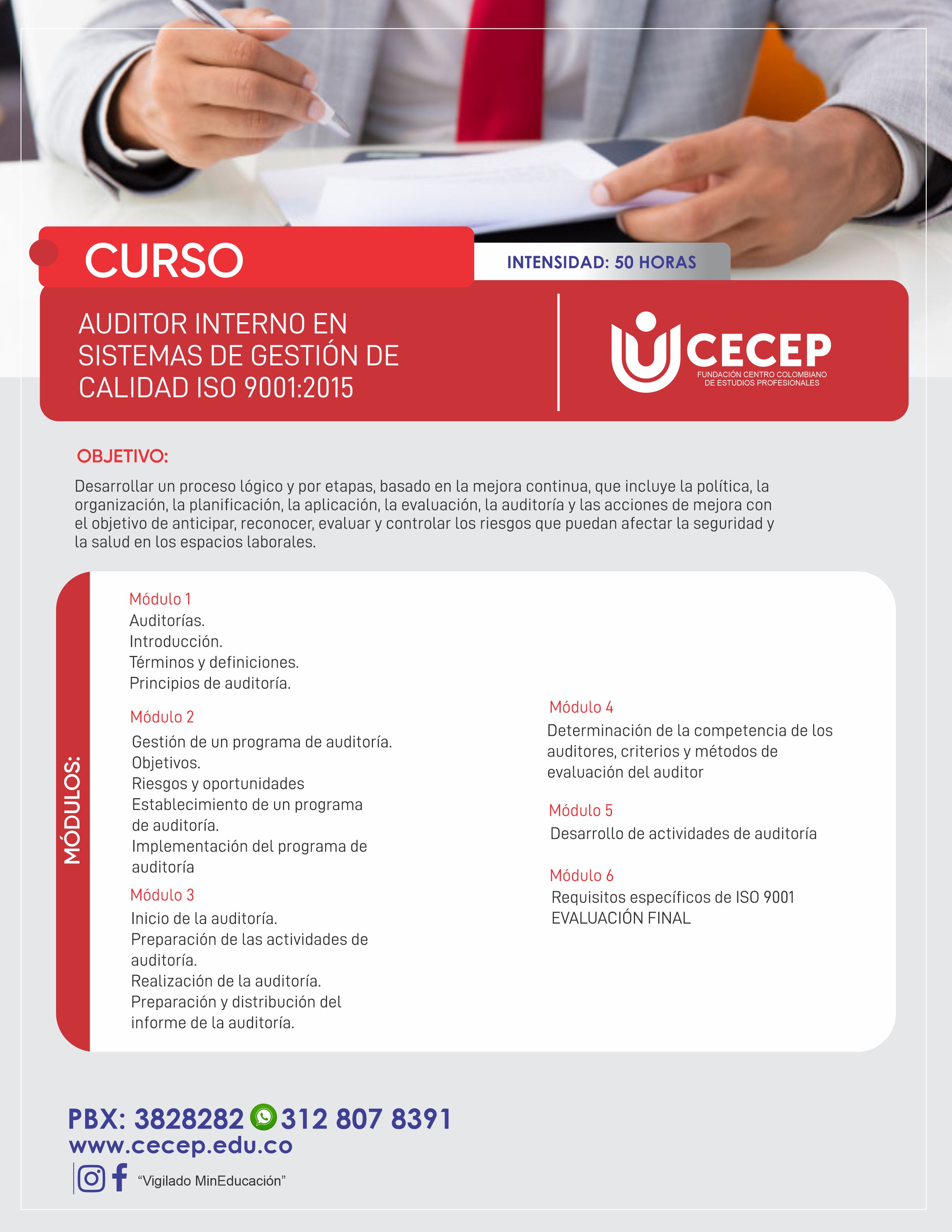 Curso auditor interno en sistemas de gestión de calidad ISO 9001:2015